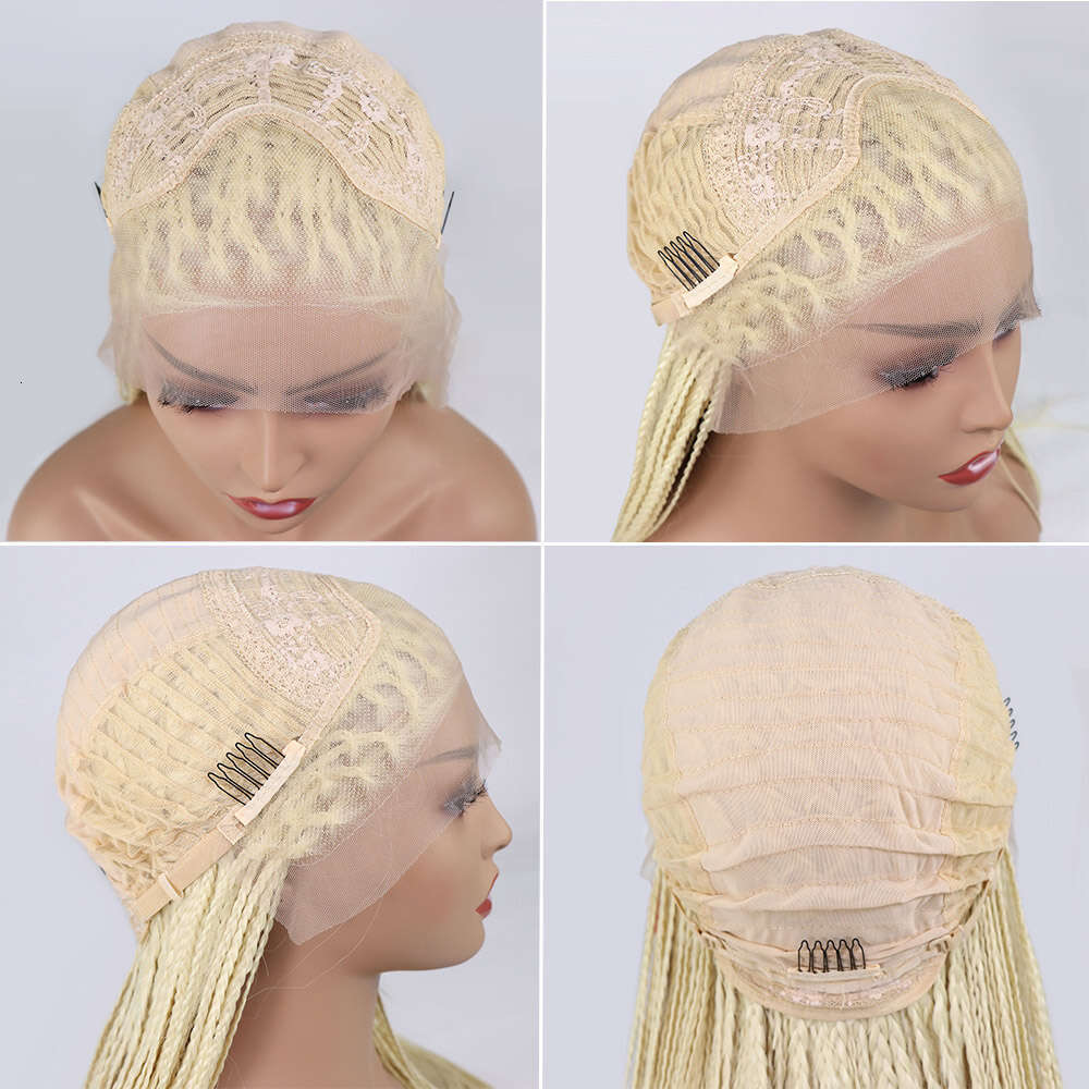 Blonde Lace Front Braided Wigs For Women Knotless Goodess Box 24Inch Synthetic Crochet Braid Hair Color Wig