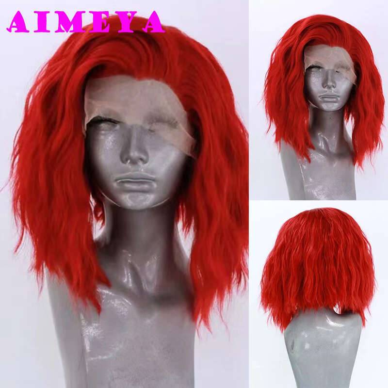 AIMEYA Platinum Blonde Short Bob Wig Loose Curly Lace Front Wigs For Women Free Part Heat Resistant Natural Haire Cosplay