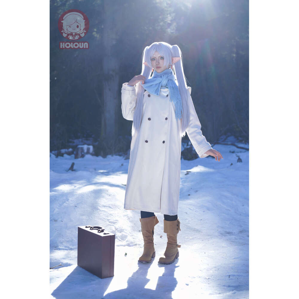 HOLOUN Beyond Journey's End Anime Frieren Cosplay Costume Winter Coat Dress Wig Ponytail Daily Wear Christmas New Year