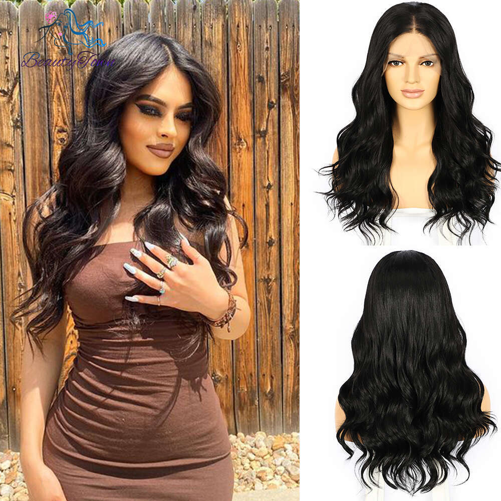 13X3 Synthetic Lace Front Short Wavy Ombre Brown Highlight Colored For Women Straight Daily Use Cosplay Wig