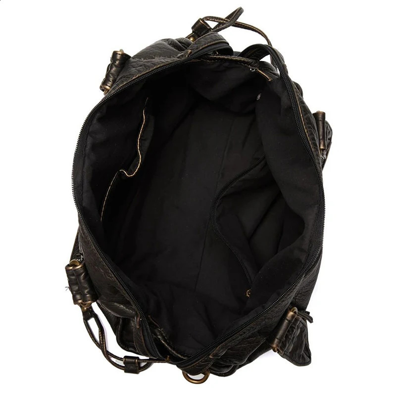 French Retro Motorcycle Bag Single Shoulder Crossbody Tote Bag Women Large Capacity Washed Soft Leather Bag 240913