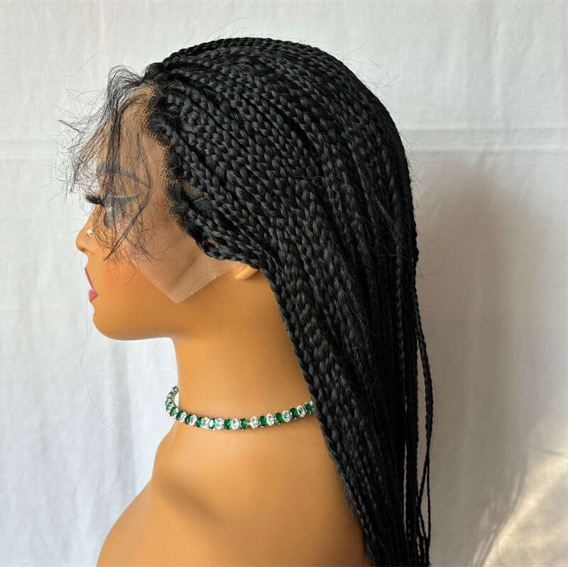 Synthetic HD Transparent Lace Front Braided Wig For Black Women Crochet Braid Braiding Hair Knotless Box Cornrow Braids Wigs