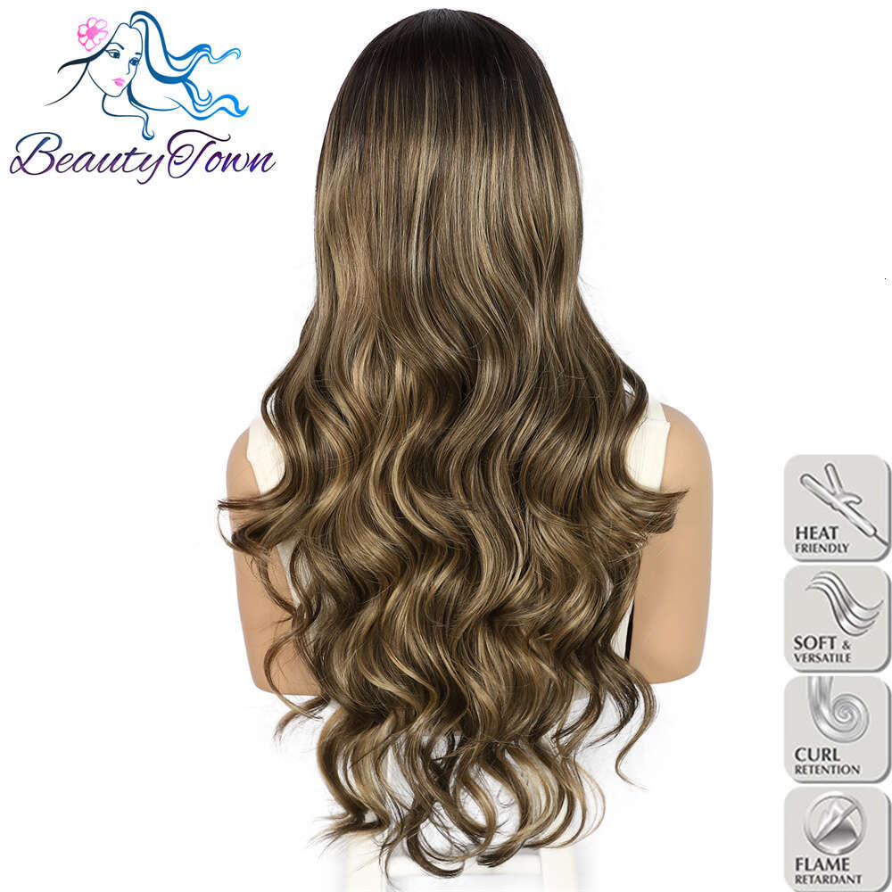 Autumn Brown 13X4 Synthetic Highlight Swiss Transparent Lace Front Wig Body Wave Full Cosplay Daily Wear