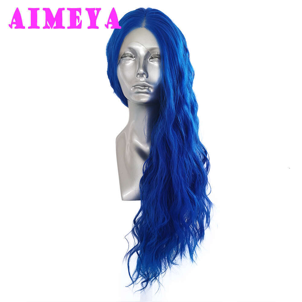 AIMEYA Loose Curly Long Synthetic Lace Front Wigs Royal Blue Natural Wave Hair Daily Use Cosplay Wig
