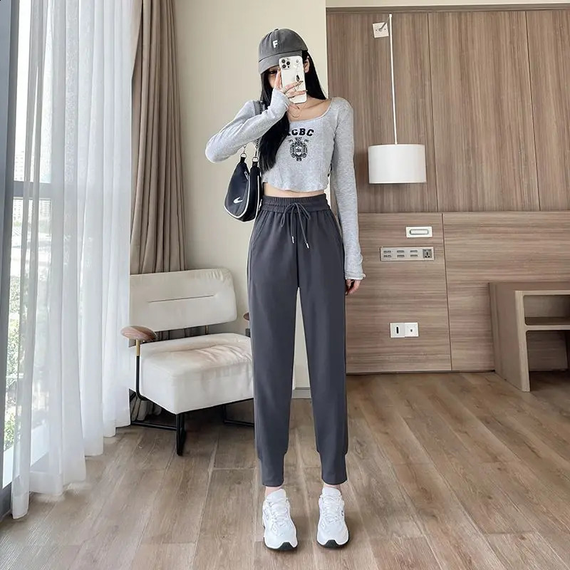 Womens autumn and winter cotton wool office womens high waisted thin sports pants clothing full matching trend harem 240913