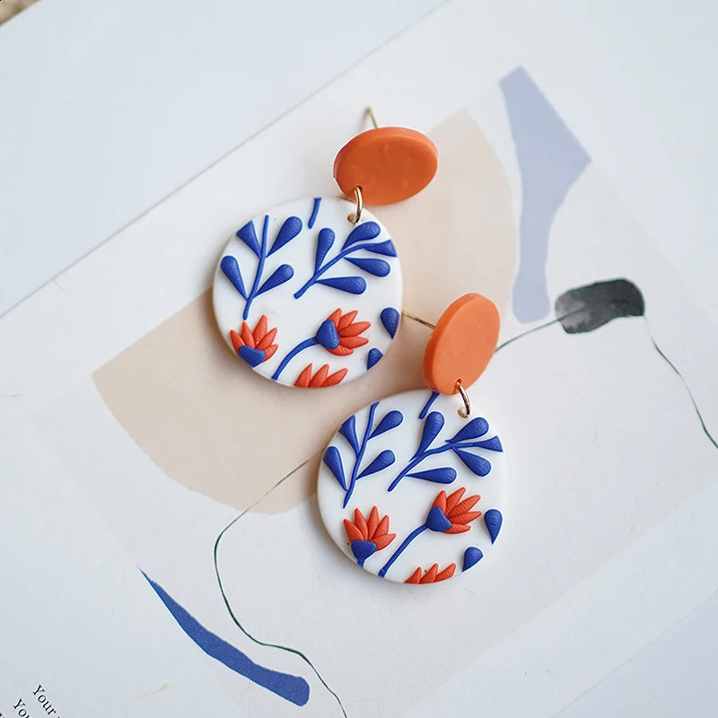 Trendy Classic Bohemiam Multi Shapes Drop Big Size Bright Color Leaf Dangle Polymer Clay Earrings Studs Sets For Daily Party 240906