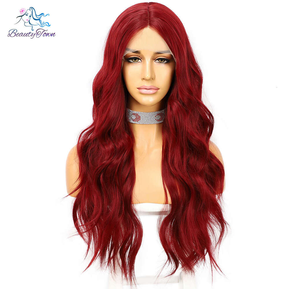 Synthetic Long Wavy Red Purple Lace For Women Daily Makeup Cosplay Party Wedding Heat Resistant Fiber Natural Looking Wig