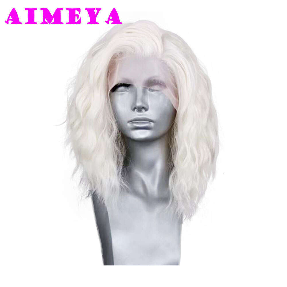 AIMEYA Platinum Blonde Short Bob Wig Loose Curly Lace Front Wigs For Women Free Part Heat Resistant Natural Haire Cosplay