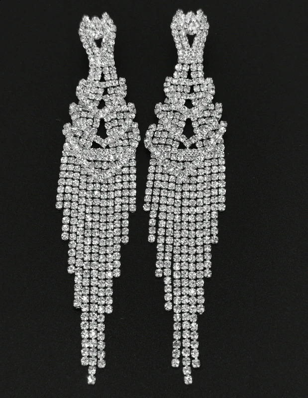 Crystal Chandelier Tassel Earrings Bohemian Rhinestone Fringe Chain Drop Dangle Earring Women Girls Valentines Day Wedding 240914