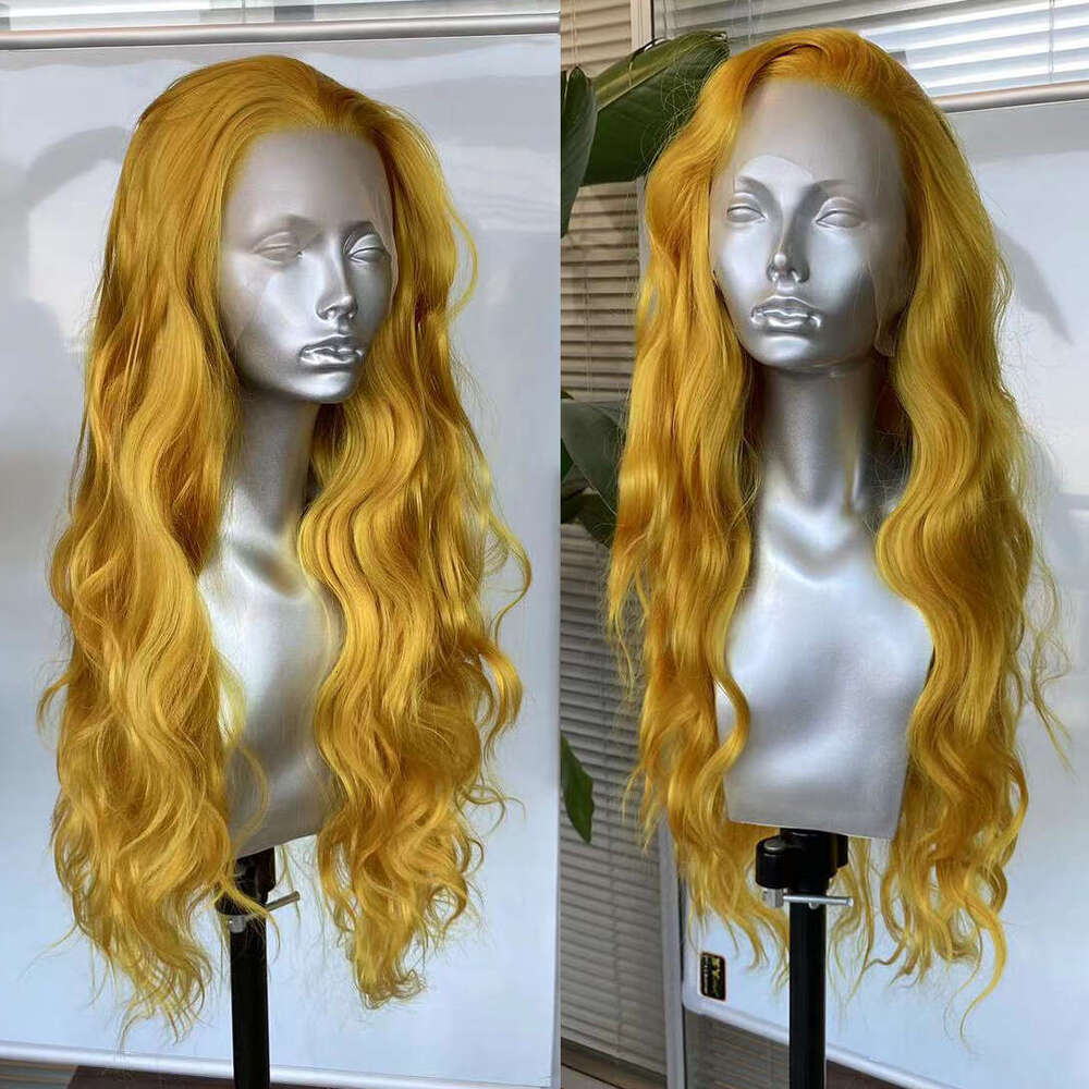 AIMEYA Yellow Long Loose Wave Curly Hair Heat Resistant Synthetic Lace Front Wigs Natural Haire Daily Use Cosplay Wig