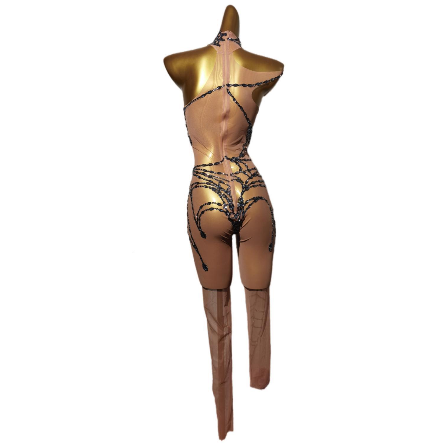 Sparkly Dias Stretchy Jumpsuit Women Performance Dance Costume Sleeveless Rompers Party Birthday Outfit Stage Wear Zhuwang
