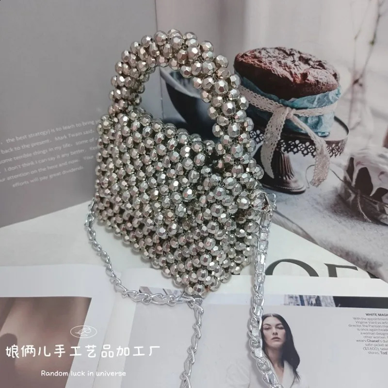 DHwanglijia Customized Crystal Bag Fashion INS Handmade Acrylic designer bag Bead Chain Cross Body Mini Pearl Womens Handbag 240913