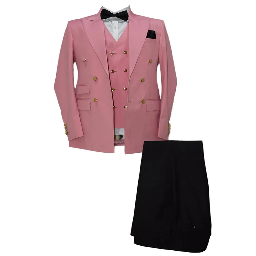 Men Suit Modern Fit Double Breasted Jacket Vest With Vintage Pants Pockets Tuxedos For Banquet Party Wedding 240914