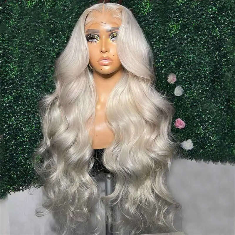26 Inch White Ash Blonde Silky Straight Synthetic Lace Front Wig For Women With Babyhair Preplucked Glueless Dray Queen Cosplay