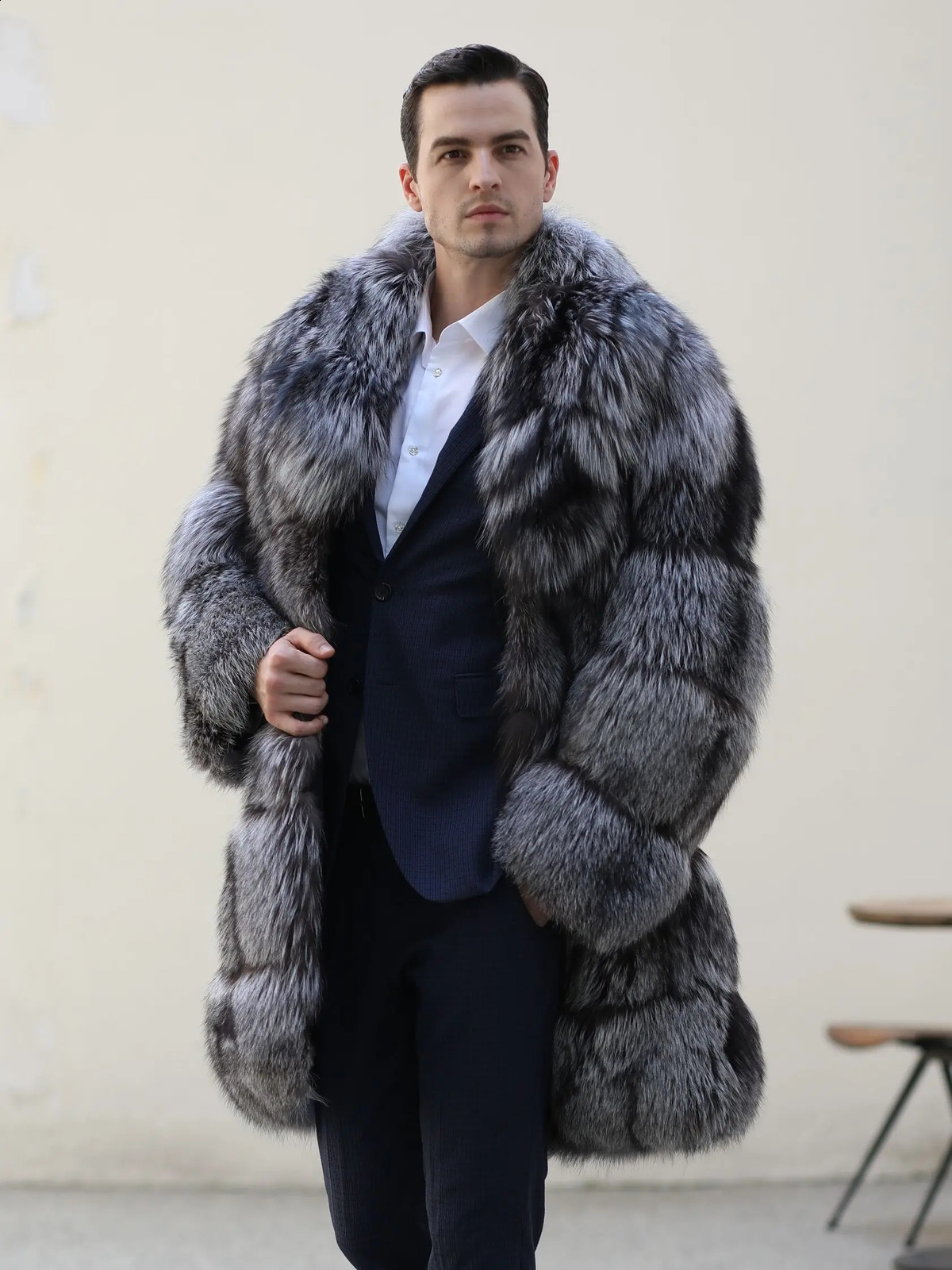 Janefur Man Jacket Real Fur Silver Fox Fur Coat Long Thick Warm Custom Wholesale Men Winter Coat 240905
