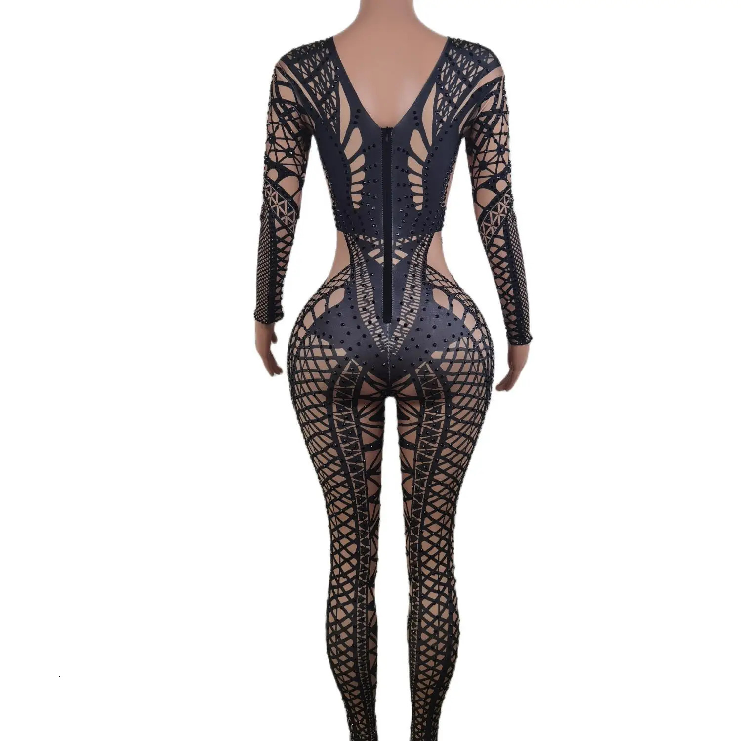 New Fashion Black Dia Glitter Bodysuit Lady Dancer Singer Stage Performance Costumes Sexy Bodycon Birthday Party Prom Outfit