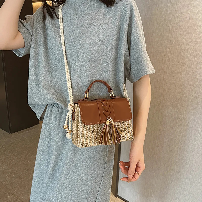 Youdeyisi grass woven tassel box bag handbag pendant trendy shoulder 240913