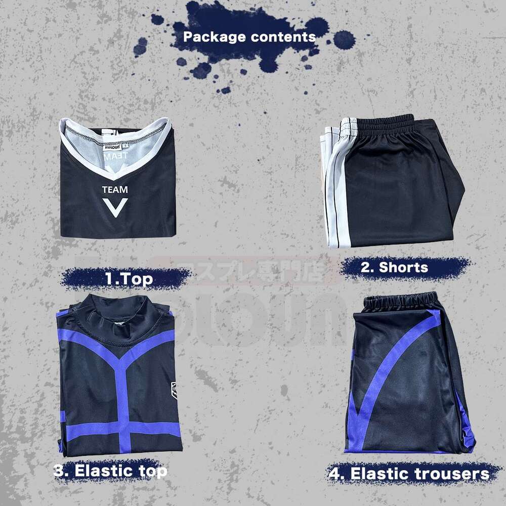 HOLOUN Blue Lock Anime Reo Mikage Nagi Cosplay Costume Wig Black Jersey Football Training Uniform Rose Net Synthetic Xxs-2Xl