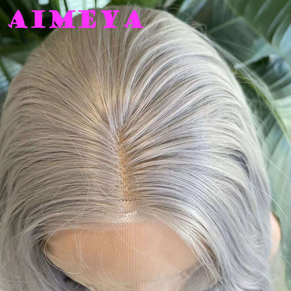 AIMEYA Sier Grey Lace Front Long Natural Wave Synthetic Hair Wigs For Women Heat Resistant Daily Use Cosplay Wig