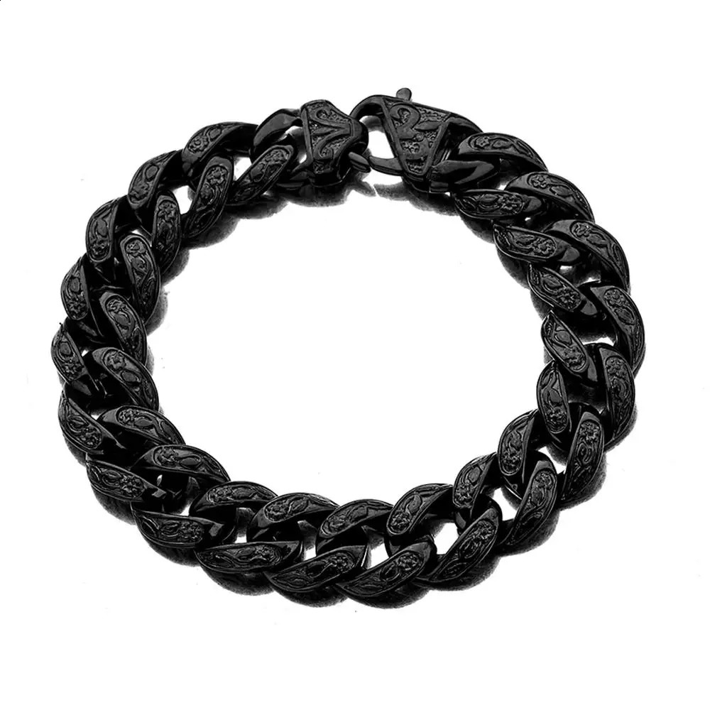 15MM wide 9inch silver gold black 316L stainless steel curly Cuban chain bracelet used for mens fashion jewelry gifts 240912