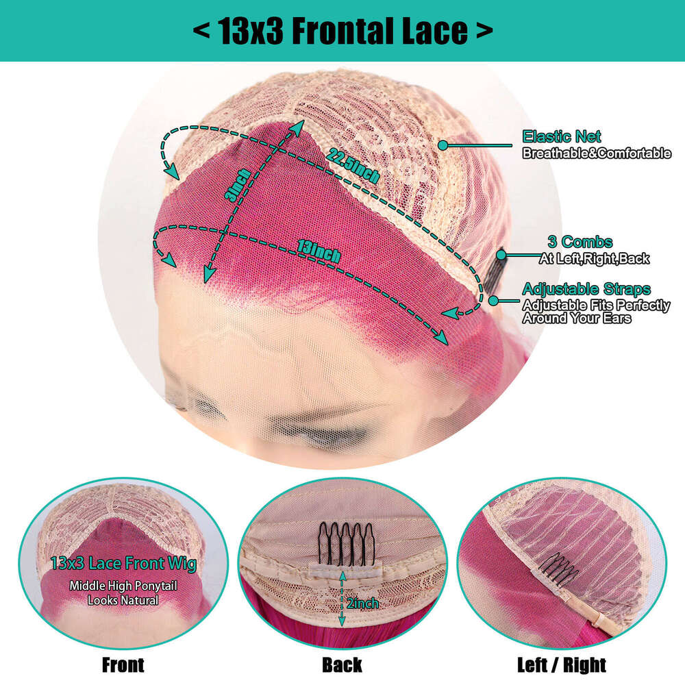 Ombre Pink Purple Front Wigs Natural Wave Cosplay Colored Pre Plucked Transpart Lace Synthetic Wig For Women Party