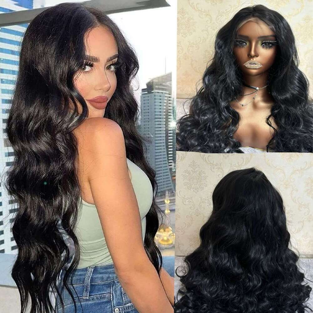 Long Wavy Wigs Black Synthetic HD Transparent Lace Front For Women Heat Resistant Fiber Natural Haire Cosplay Wig