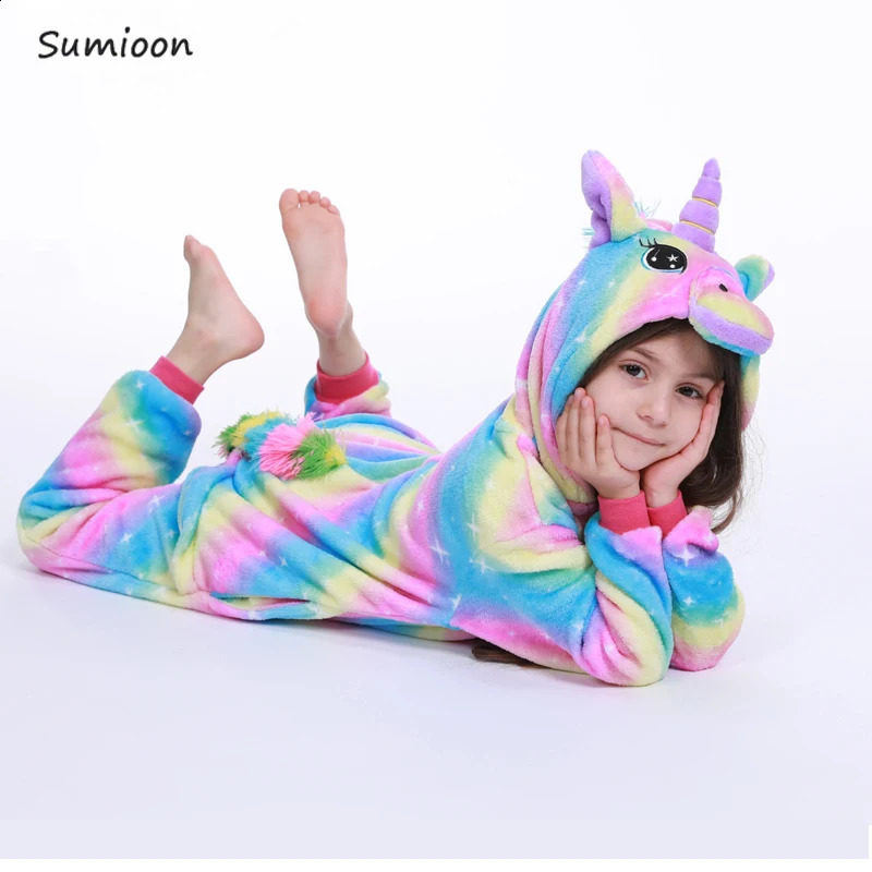 Kigurumi Cat Onesie Kids Unicorn Pajamas For Children Animal Cartoon Blanket Sleepers Baby Costume Winter Boy Girl Jumspuit 240910CJ