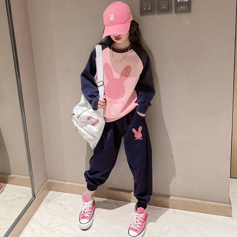 Spring Atumn Girl Comparison Cartoon HoodieSports Pants Set School Childrens Track and Field Clothing Student Jogging Set Childrens Clothing 5 7 9 11 