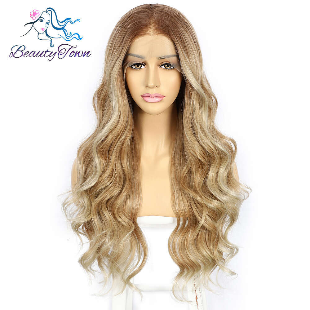 613 Colored Synthetic Front Honey Blonde Ginger HD Transparent Lace Frontal Wig Body Wave Cosplay Wigs