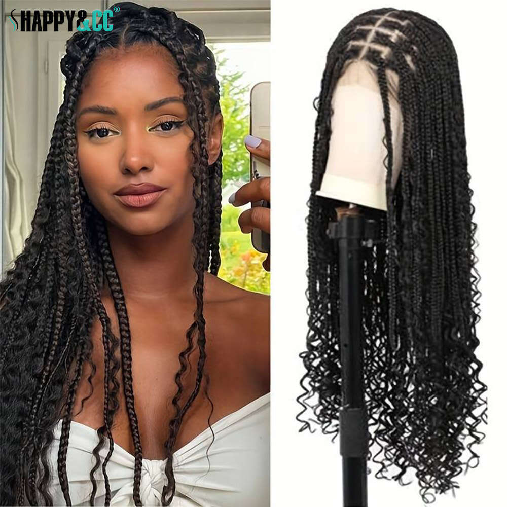 Bohemian Braided For Women Square Part Synthetic Lace Front Braid Cury Ends Knotless Boho Box Braids Wig Baby Hair