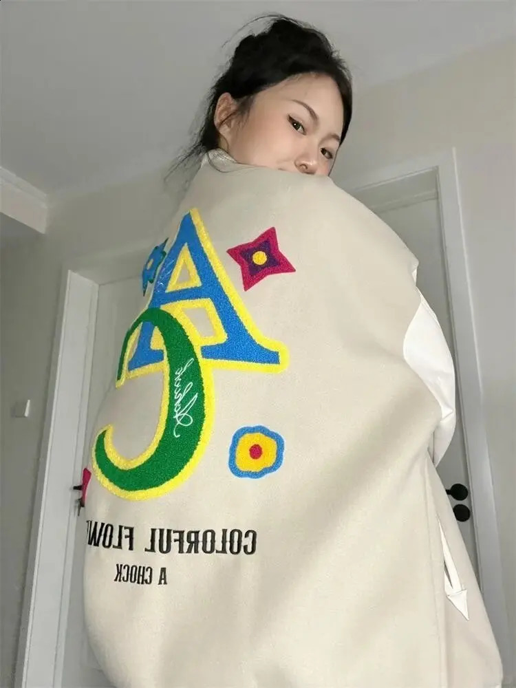 Retro American Embroidered Baseball Uniform Ins Autumn And Winter Korean Version Of Loose Womens Jackets Sweet Coat Women 240907