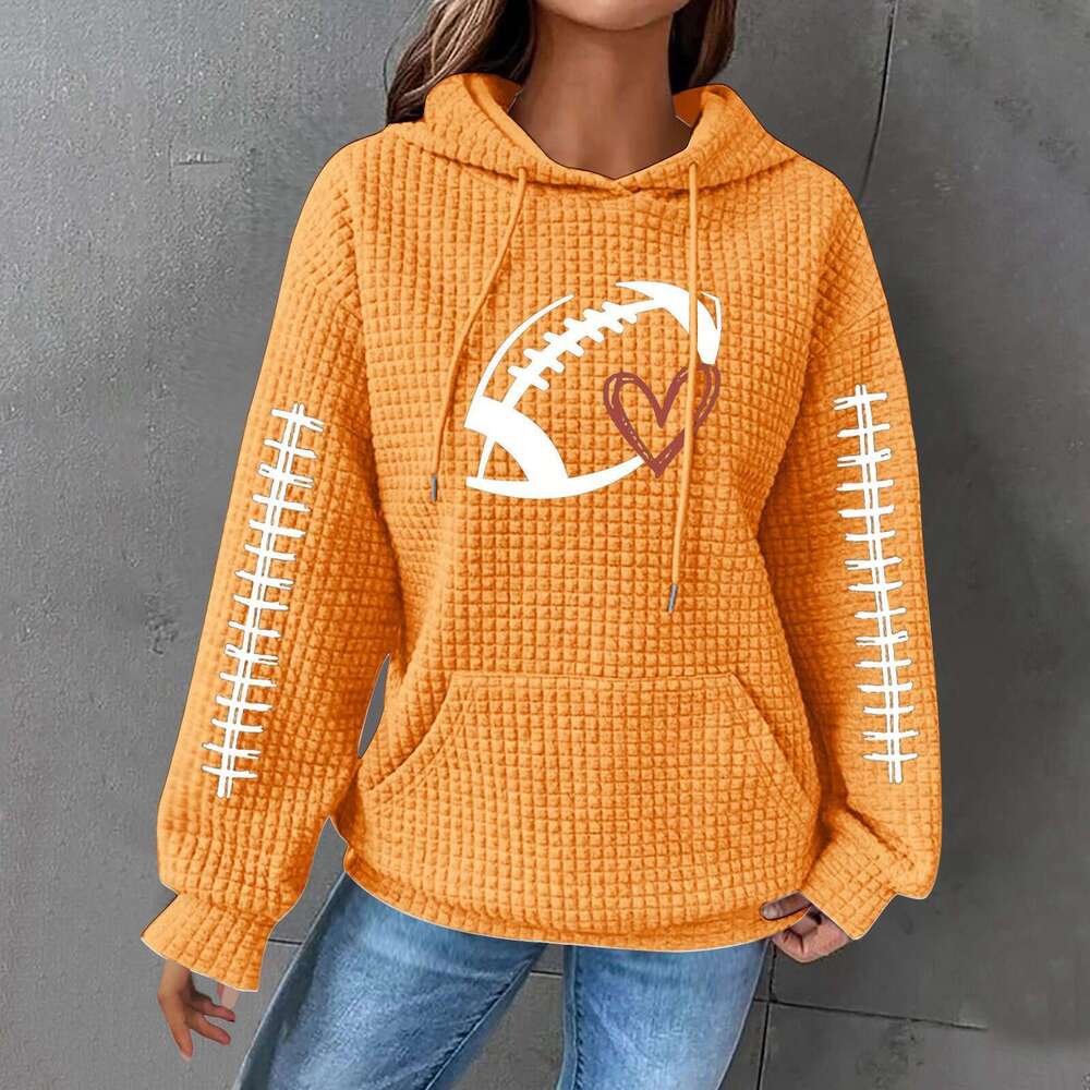 New 2024 hoodie letter printed top women's pullover hooded waffle