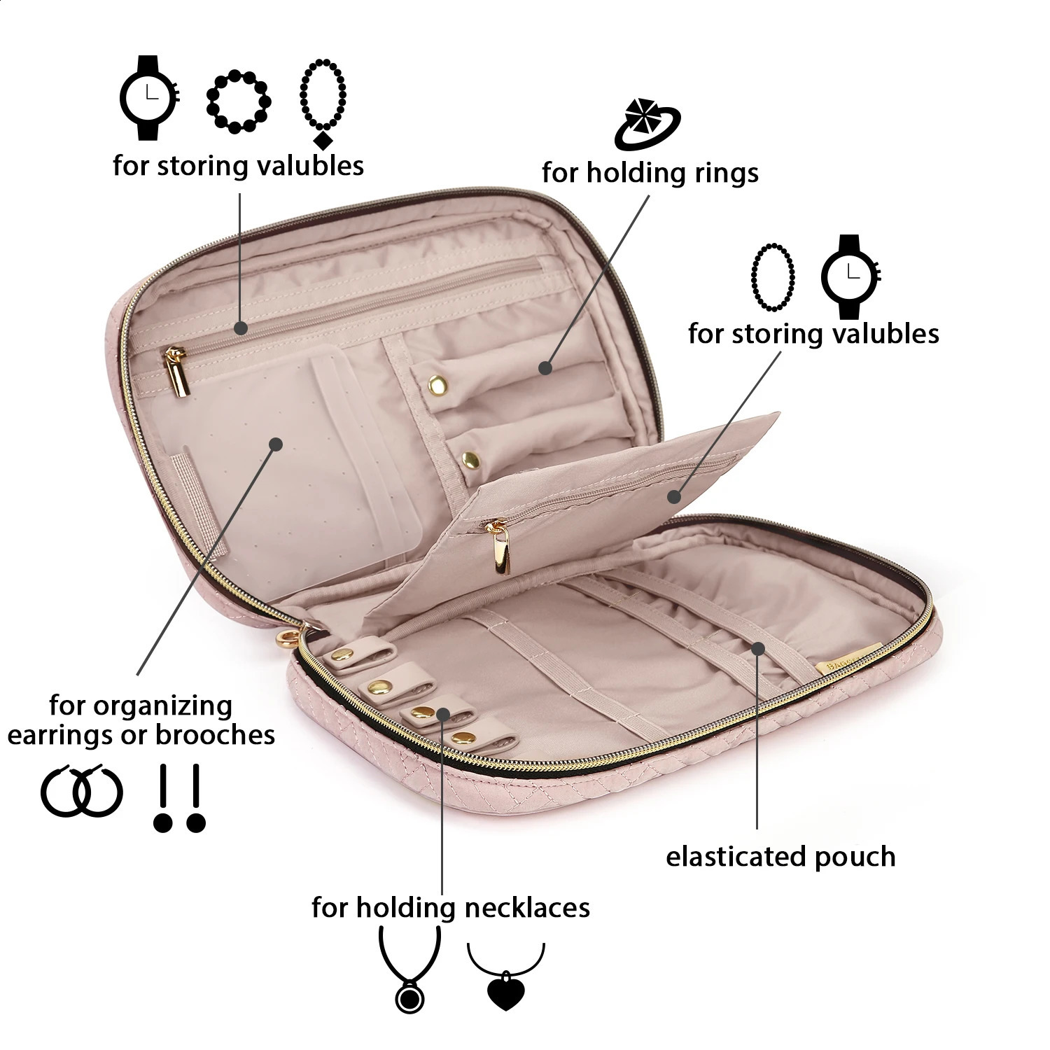 BAGSMART Jewelry Organizer Case for Women Waterproof Travel Jewelry Storage Bag for Necklace Earrings Rings Bracelet Holder 240904
