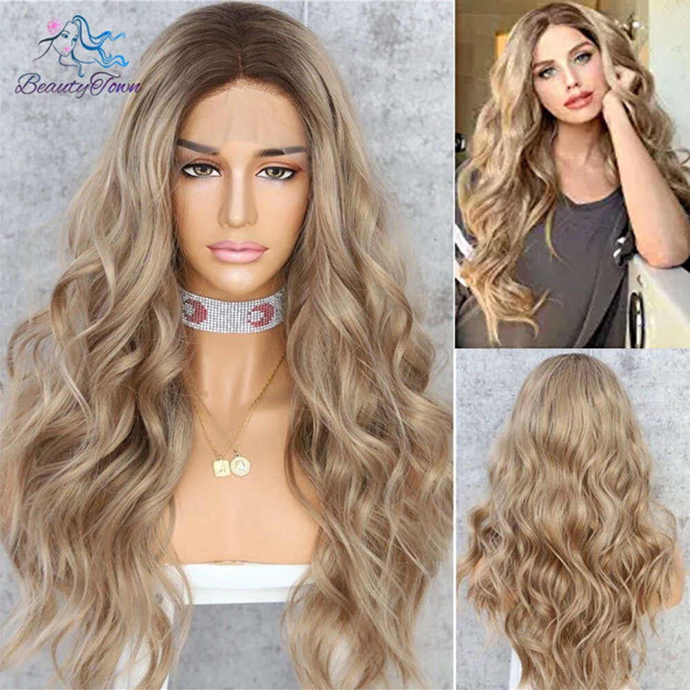 Ash Synthetic Front Wigs Ombre Brown 613 Blonde Body Wave HD Transparent Lace Daily Party Cosplay Wig For Women