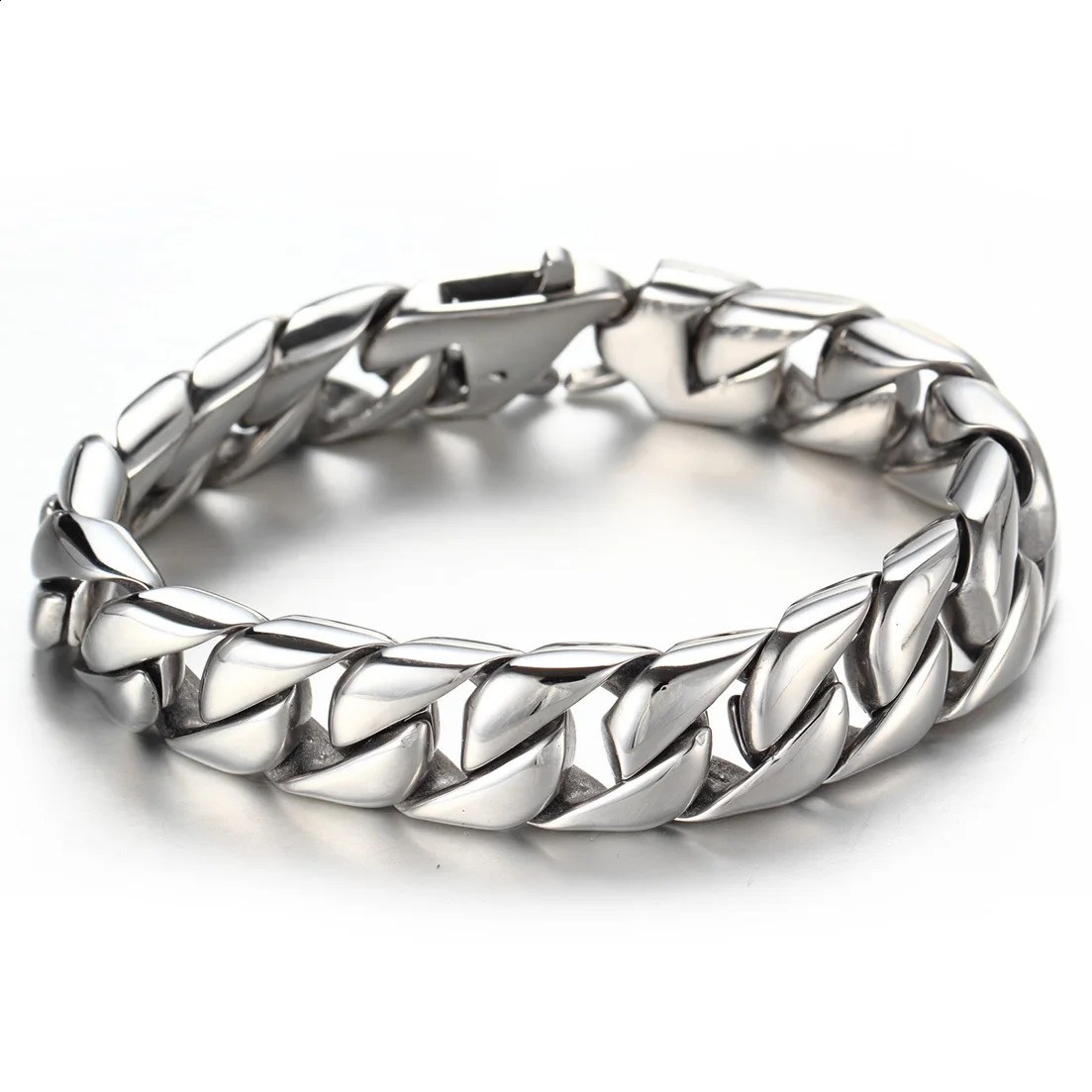 High polished silvergoldblack tone mens 316L stainless steel curly Cuban chain bracelet fashion casual jewelry 15mm 240912