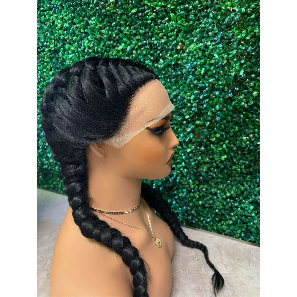 Double Braids For Women Girls Natural Black Synthetic Long Frontal Wig All Lace Cap Wigs Heat Resistant