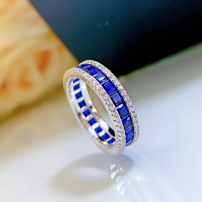 2024 Choucong Gorgeous Handamde Jewelry Real 100% Sterg Sier Princess Cut Sapphire Moissanite Dia Party Women Engagement Band Ring Gift