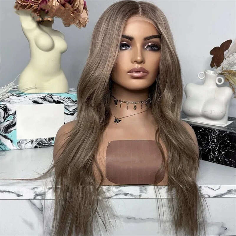 Ombre Long Straight Synthetic Front Wig Glueless Brunette Hair Chocolate Brown Lace Wigs For Women Party Cosplay