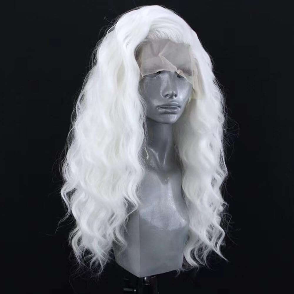 AIMEYA White Front Long Body Wave Synthetic Hair Natural Haire Frontal Lace Cosplay Daily Use Wig