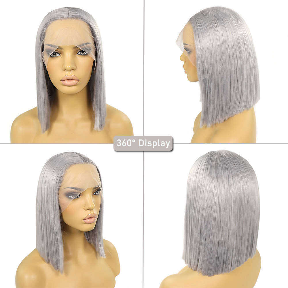 Sier Grey Lace Front Bob Wigs Short Silky Straight Cosplay Synthetic Natural Haire Glueless Party Colored Wig For Women