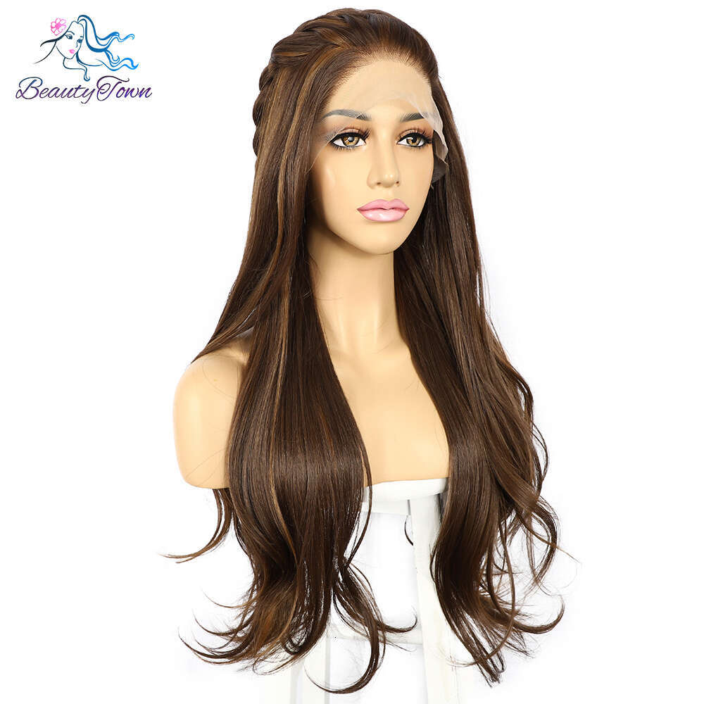 Highlight Colored Synthetic Front Copper Blonde HD Transparent Lace Frontal Body Wave Full Cosplay Daily Wig