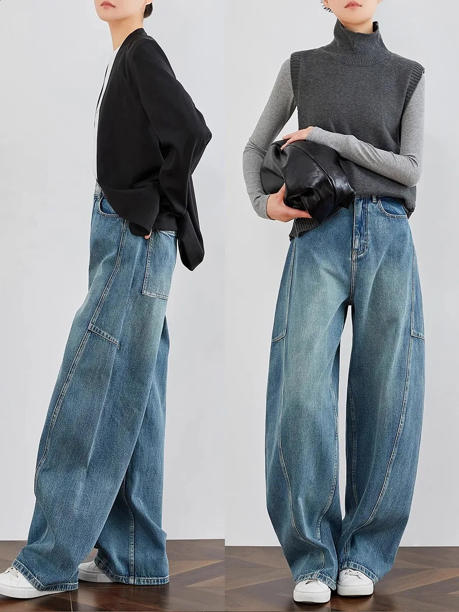 Wash Water Wide Leg Jeans For Women In 2024 Spring And Autumn Sense Elongated Loose Casual Sickle Shaped Pants 240911