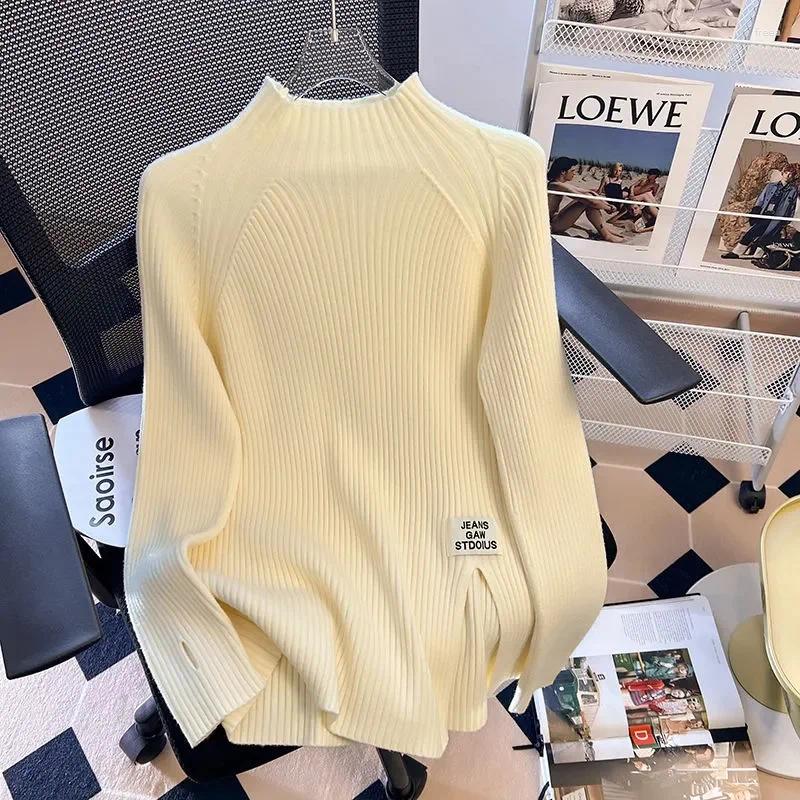 Women's Sweaters 2024 Women Solid Half High Collar Cashmere Sweater Autumn Winter Loose Plus-Size Knitted Wool Casual Bottoming Shirt
