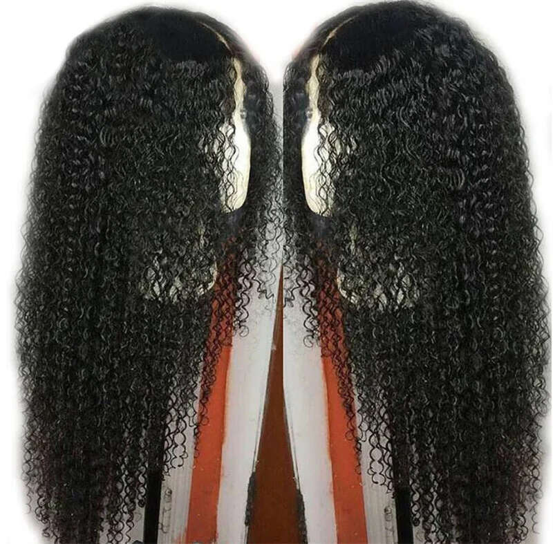 13X4 Transparent Lace Front Synthetic Wig For Women Natural Black Color Jerry Curly Prepluck Bleached Knots Cosplay Daily