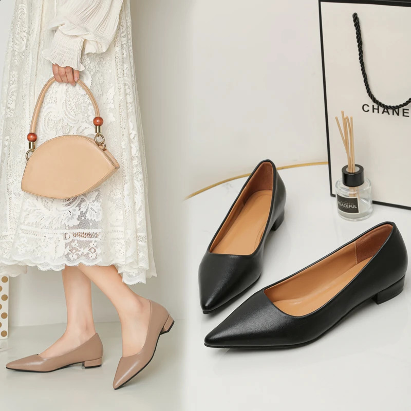Pointed Toe shallow mouth square heel small leather shoes for women elegant and fashionable high heels dress shoes Zapatos Mujer 240914