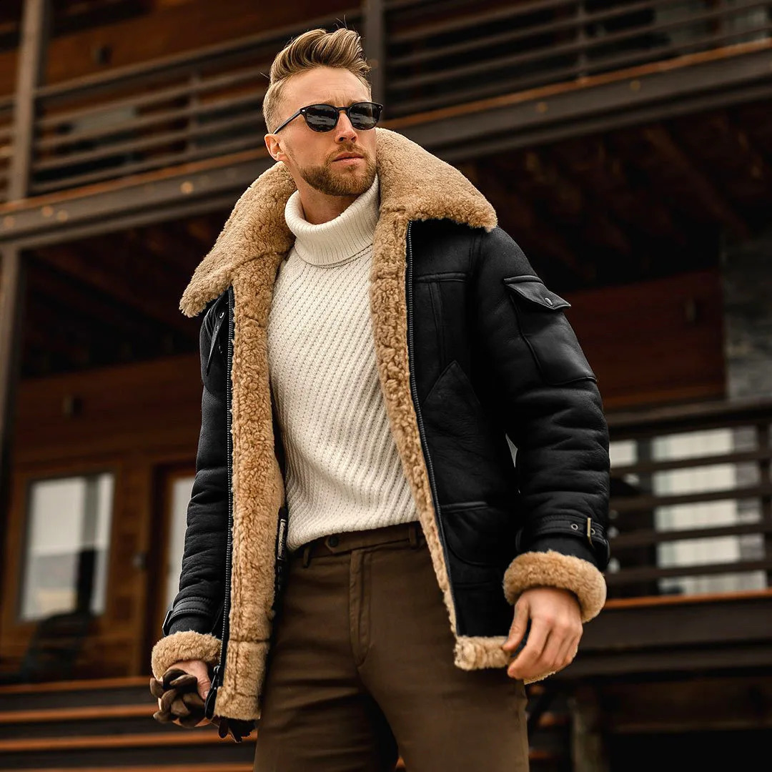 Autumn/Winter Premium Mens Fur Medium Thick Leather Jacket 241007
