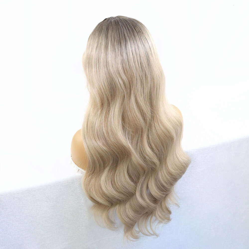 Ash Blonde Synthetic Lace Front Wigs Body Wave Highlight Colored For Women Dark Roots Ombre 613 Cosplay Glueless Wig
