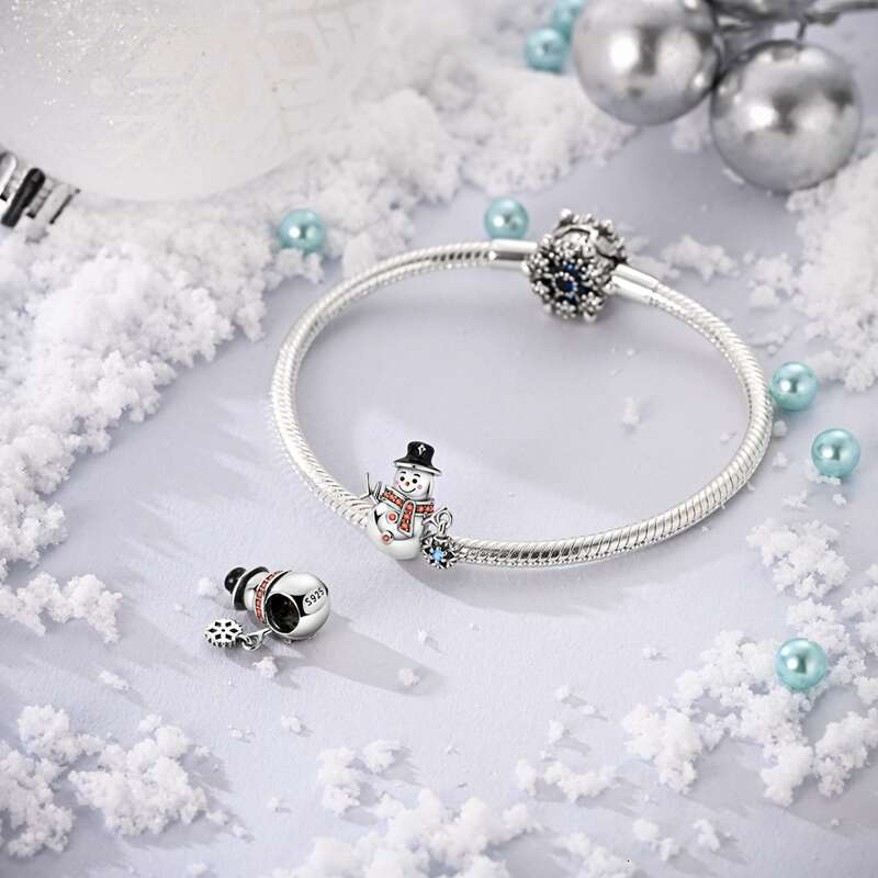 925 Sterling Silver Christmas Snowman Penguin Snowflake Charms Beads Fit Original Bracelet For Women Jewelry Making