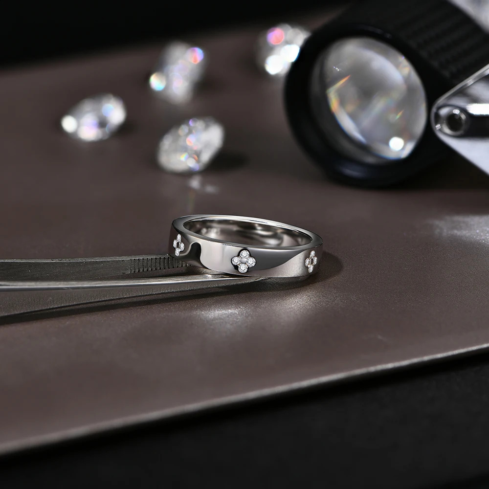 ATTAGEMS D Color Round Cut 125mm Wedding Band Rings For Women S925 Sterling SIlver Flowers Shape Fine Jewelry 240906