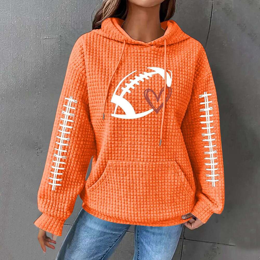 New 2024 hoodie letter printed top women's pullover hooded waffle